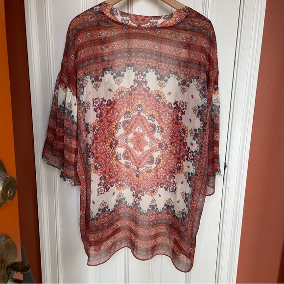 American Eagle Beach Cover Up Women Boho Floral Open Front Sheer Floral Kimono s - Picture 5 of 11